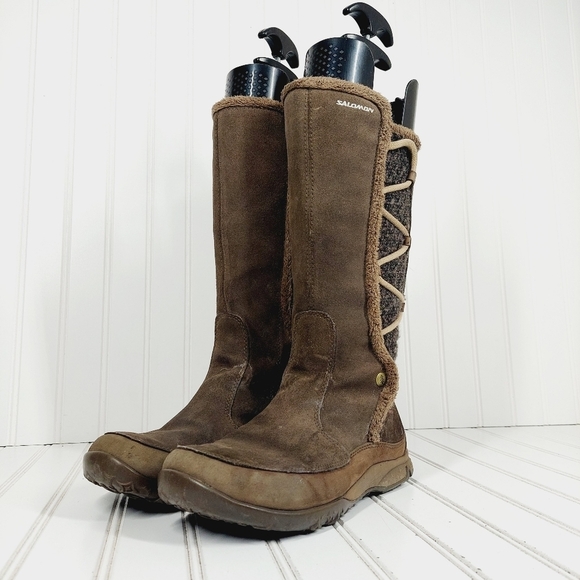 Salomon Women's Emmy Waterproof Suede Winter Boots Thinsulate Brown B542 - Picture 2 of 12